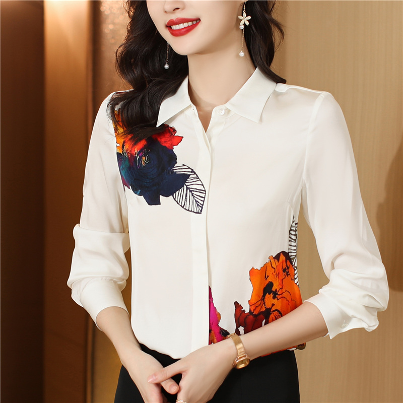 Stunning fashion silk tops long sleeve real silk shirt for women