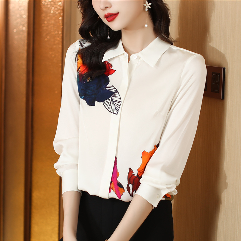 Stunning fashion silk tops long sleeve real silk shirt for women