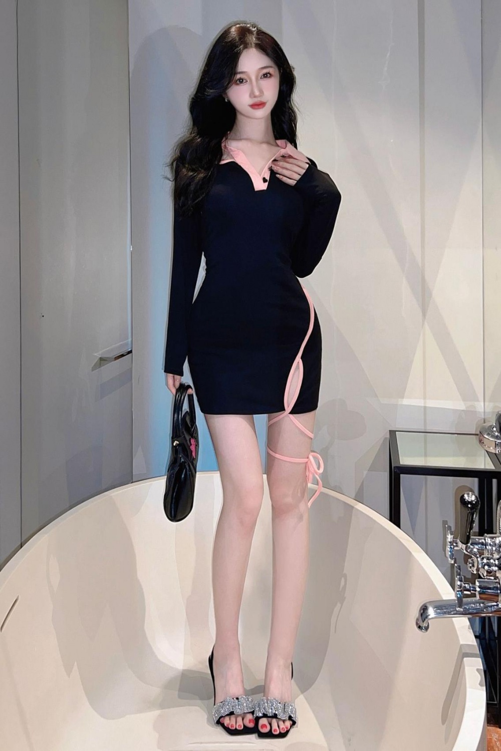 Slim mixed colors bandage sexy package hip dress