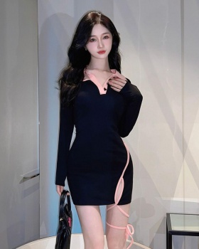 Slim mixed colors bandage sexy package hip dress