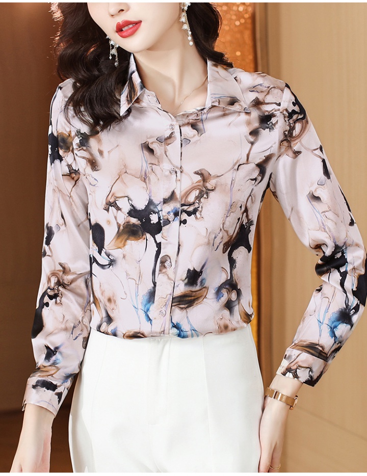 Ink printing silk shirt autumn fashion tops for women