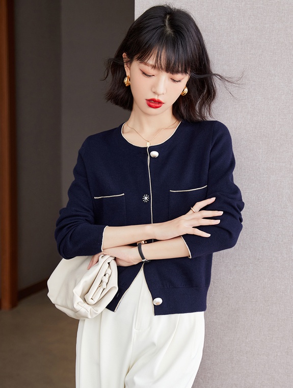 Retro short unique tops wool knitted autumn coat for women