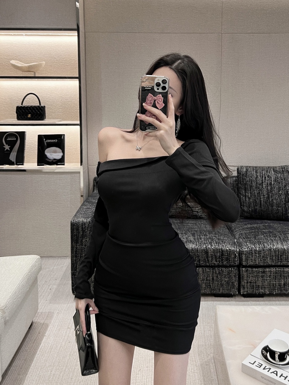 Autumn and winter bottoming T-back package hip dress
