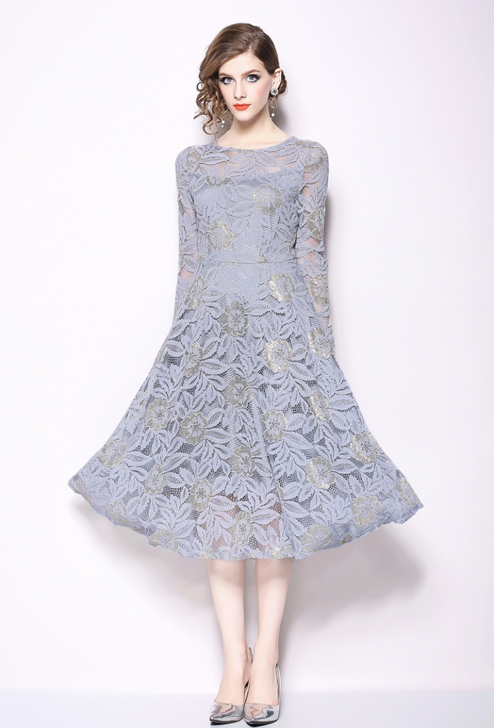 Lace European style autumn big skirt fashion dress