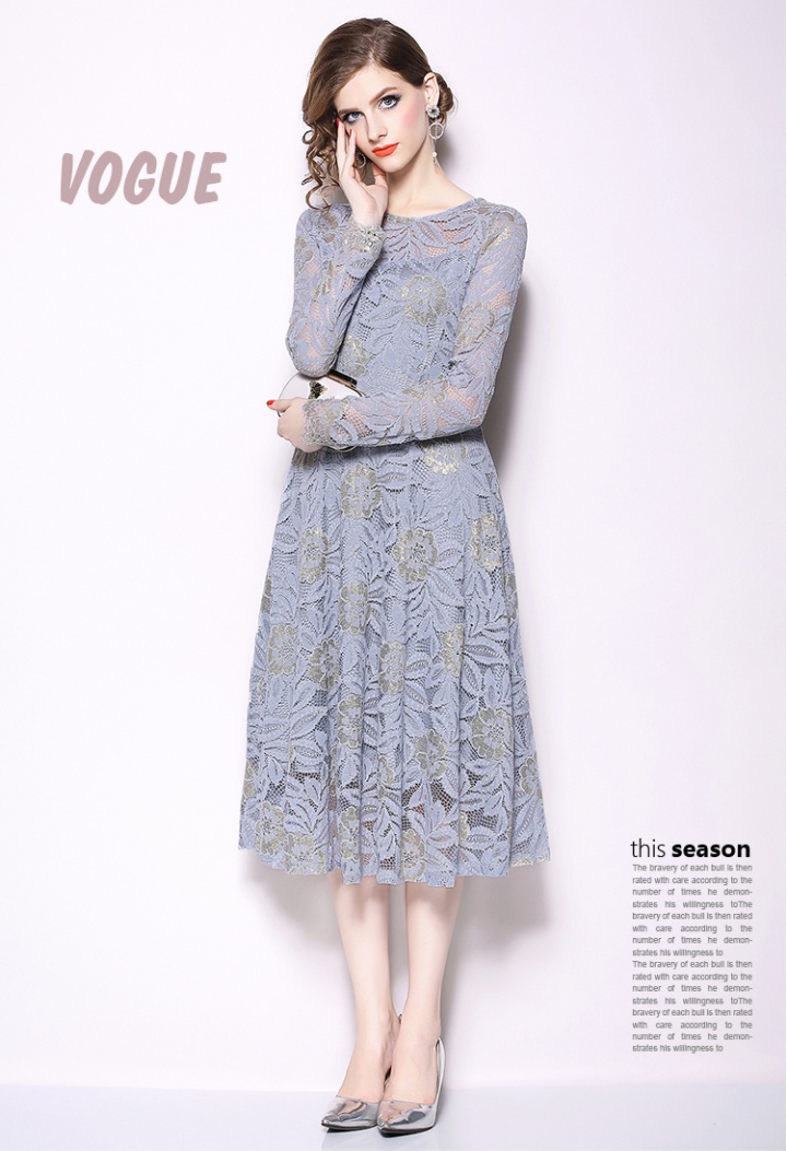 Lace European style autumn big skirt fashion dress