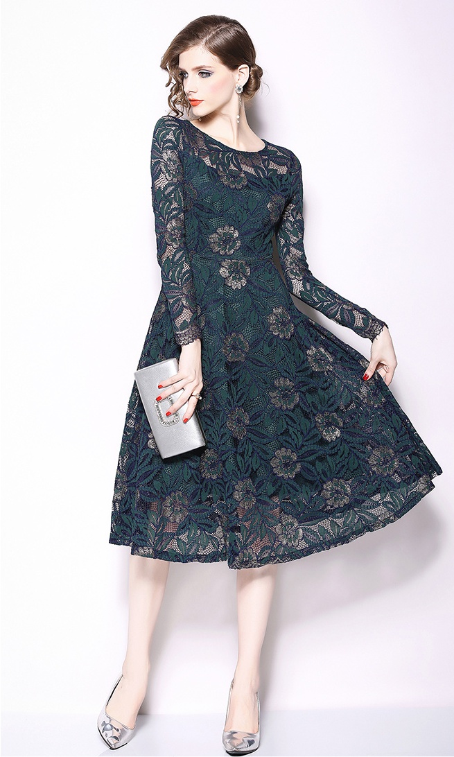 Lace European style autumn big skirt fashion dress