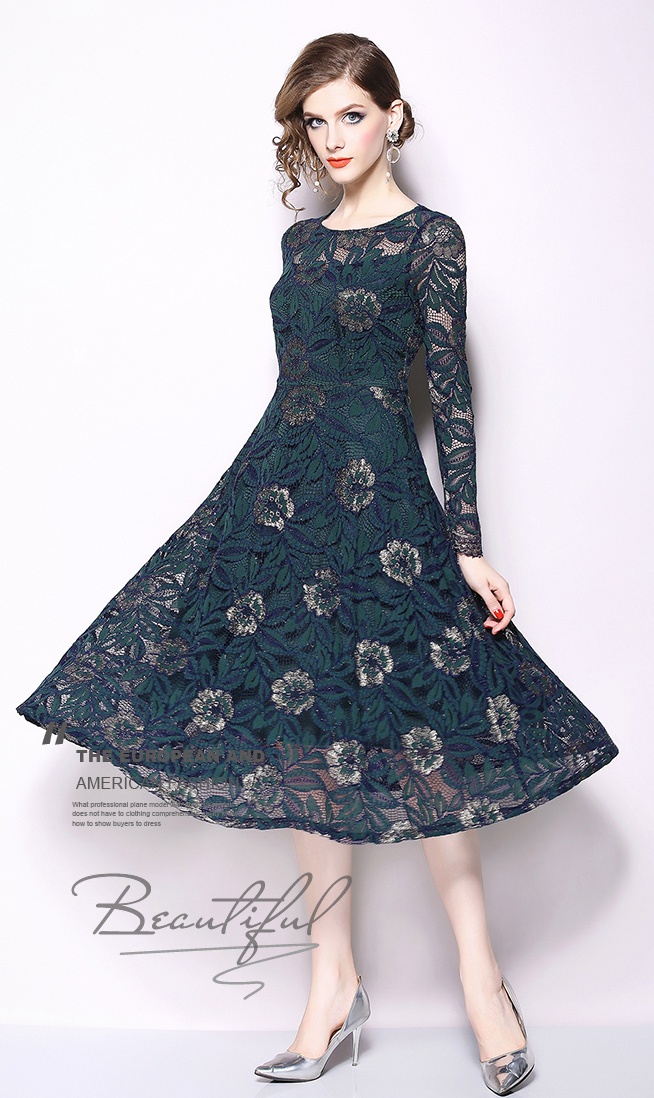 Lace European style autumn big skirt fashion dress