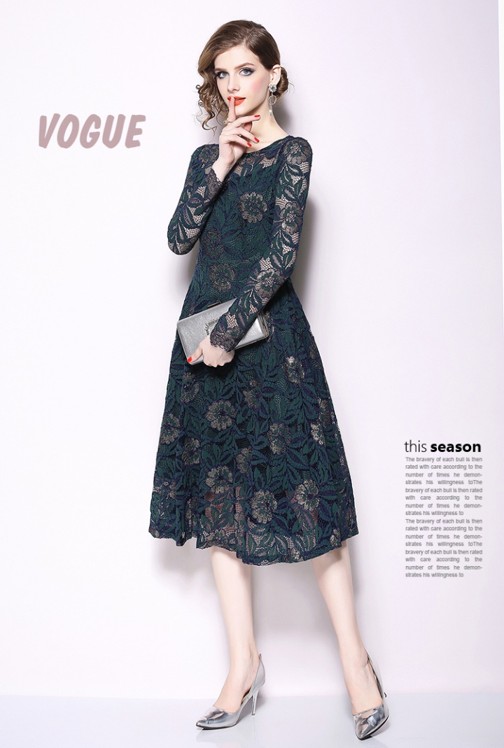 Lace European style autumn big skirt fashion dress