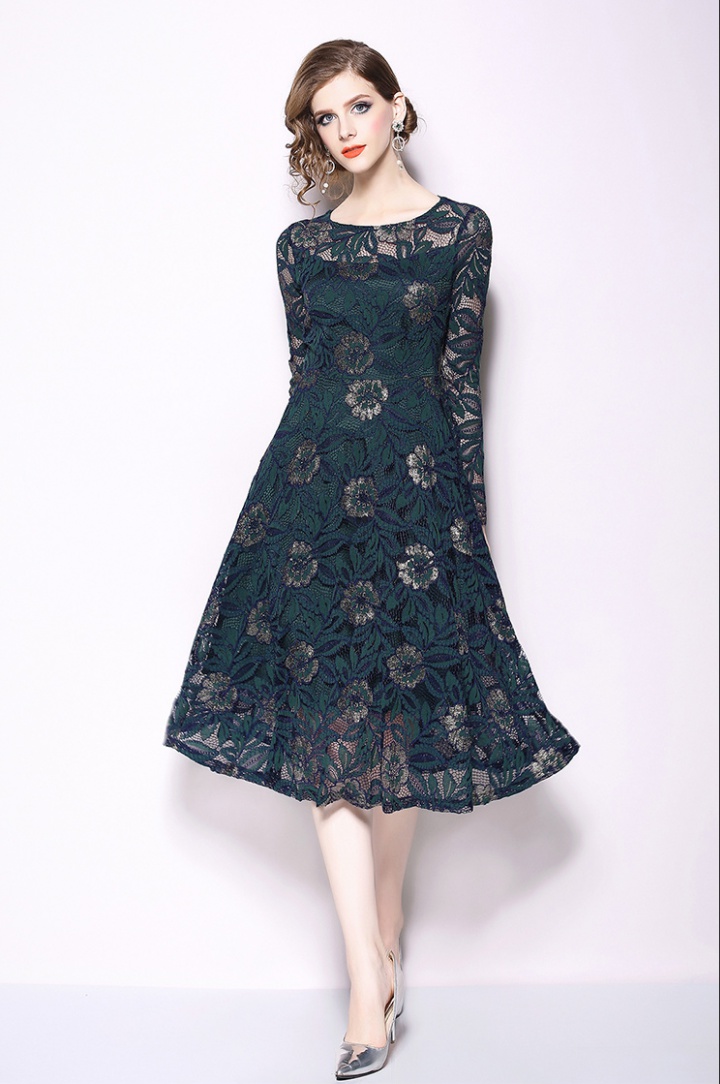 Lace European style autumn big skirt fashion dress