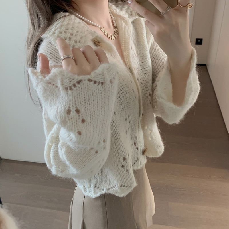 Loose autumn cardigan knitted hollow sweater for women