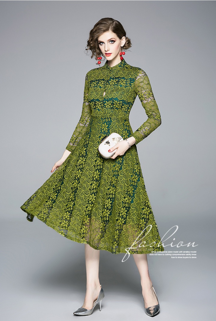 Long temperament European style autumn lace dress