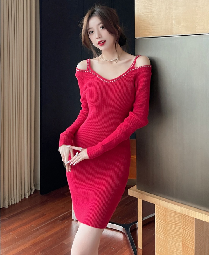 Strapless rhinestone knitted fashion and elegant dress