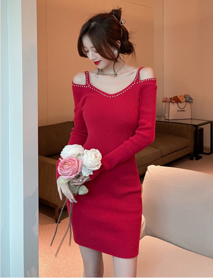 Strapless rhinestone knitted fashion and elegant dress