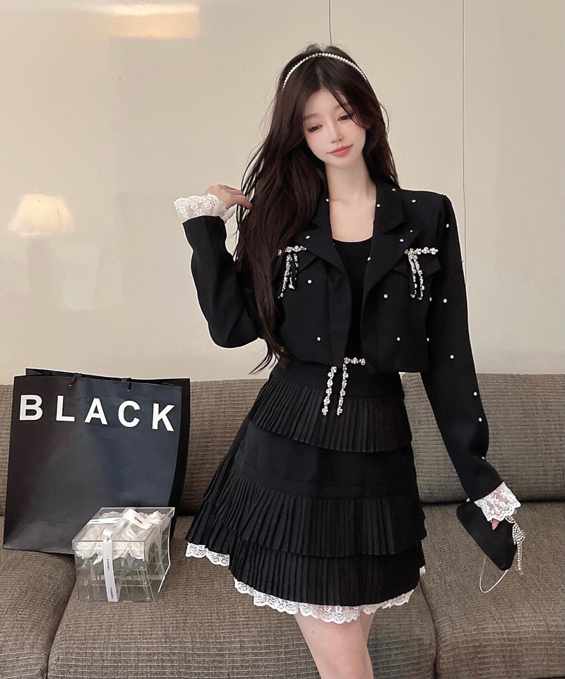 Black fashion business suit autumn and winter skirt 3pcs set