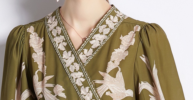 Lantern sleeve pinched waist lotus leaf edges autumn dress