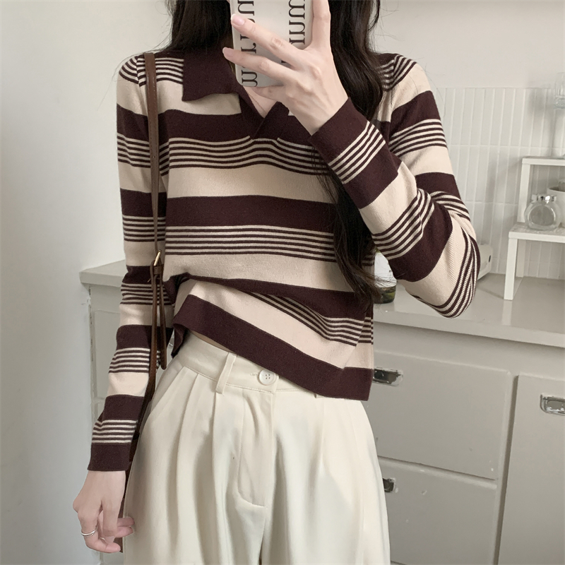 Autumn stripe knitted bottoming shirt for women