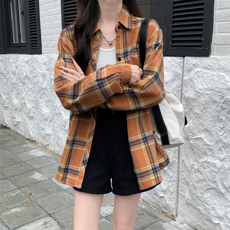 Long sleeve retro slim all-match lapel shirt for women