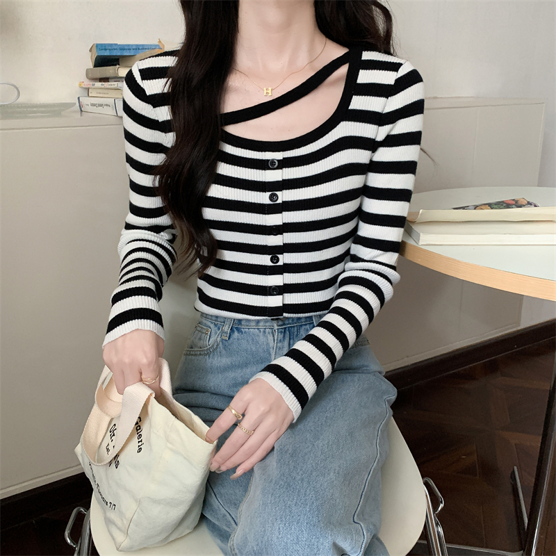 Slim stripe T-shirt autumn long sleeve bottoming shirt