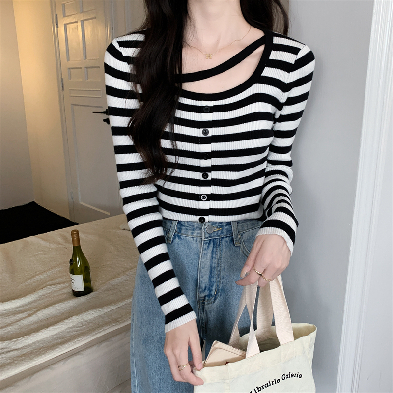 Slim stripe T-shirt autumn long sleeve bottoming shirt