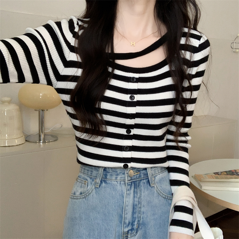 Slim stripe T-shirt autumn long sleeve bottoming shirt