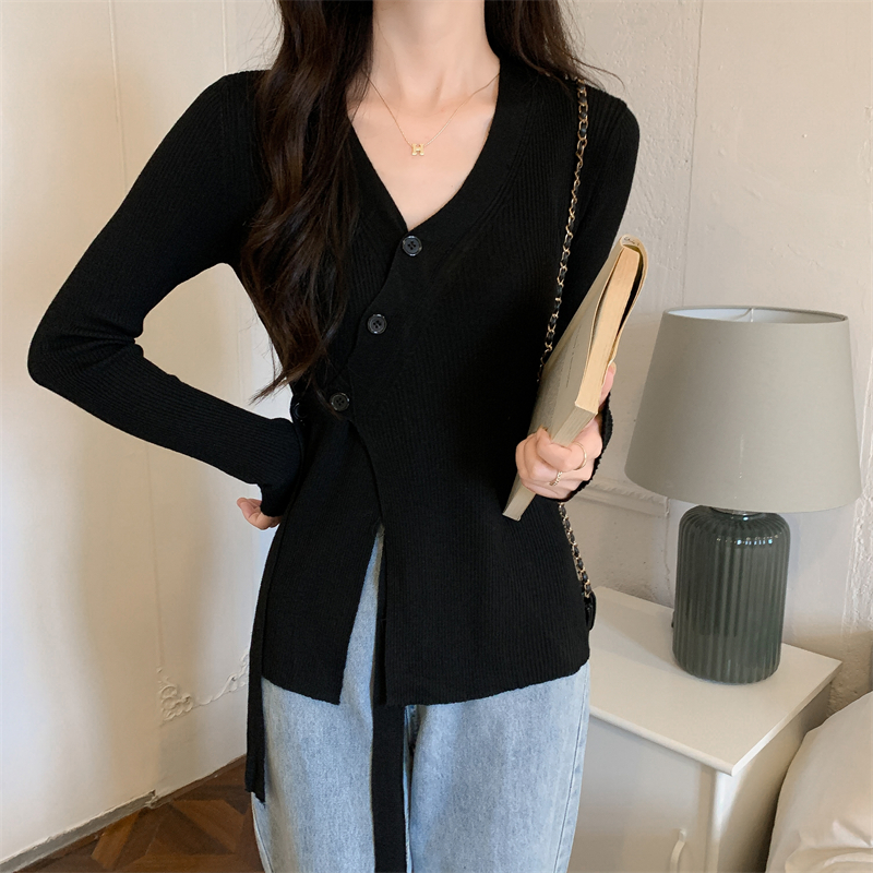 Unique split autumn sweater knitted long sleeve tops