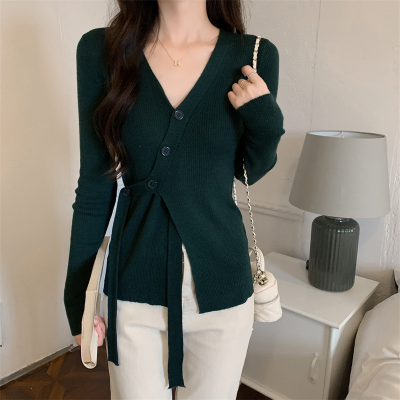 Unique split autumn sweater knitted long sleeve tops