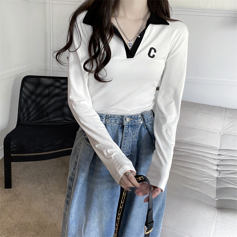 White mixed colors tops autumn slim bottoming shirt