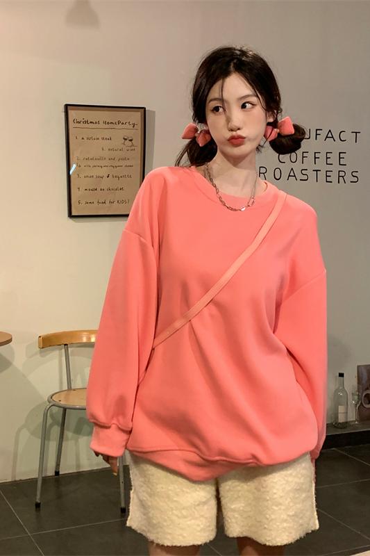 Korean style slim khaki loose round neck hoodie