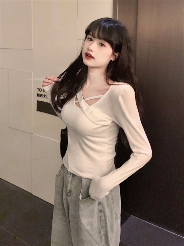 Thin slim T-shirt white long sleeve bottoming shirt