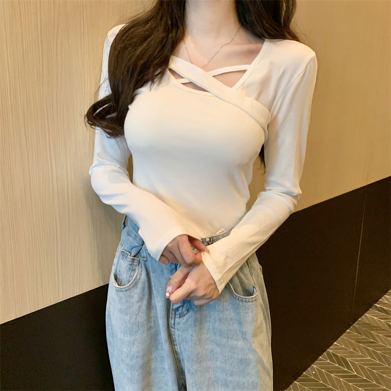 Thin slim T-shirt white long sleeve bottoming shirt