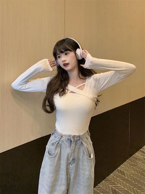 Thin slim T-shirt white long sleeve bottoming shirt