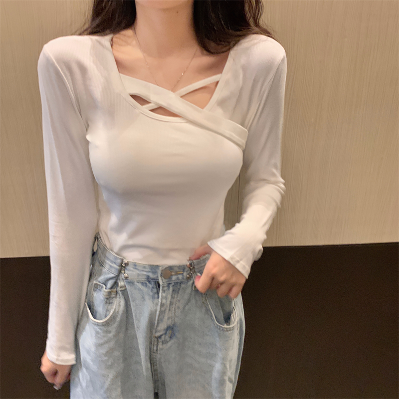 Thin slim T-shirt white long sleeve bottoming shirt