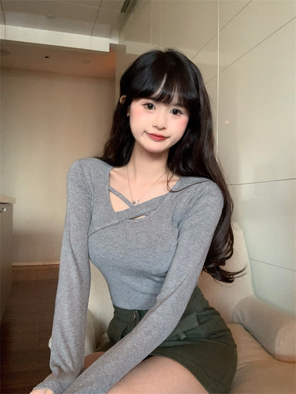 Thin slim T-shirt white long sleeve bottoming shirt