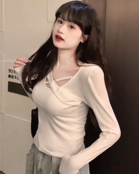 Thin slim T-shirt white long sleeve bottoming shirt