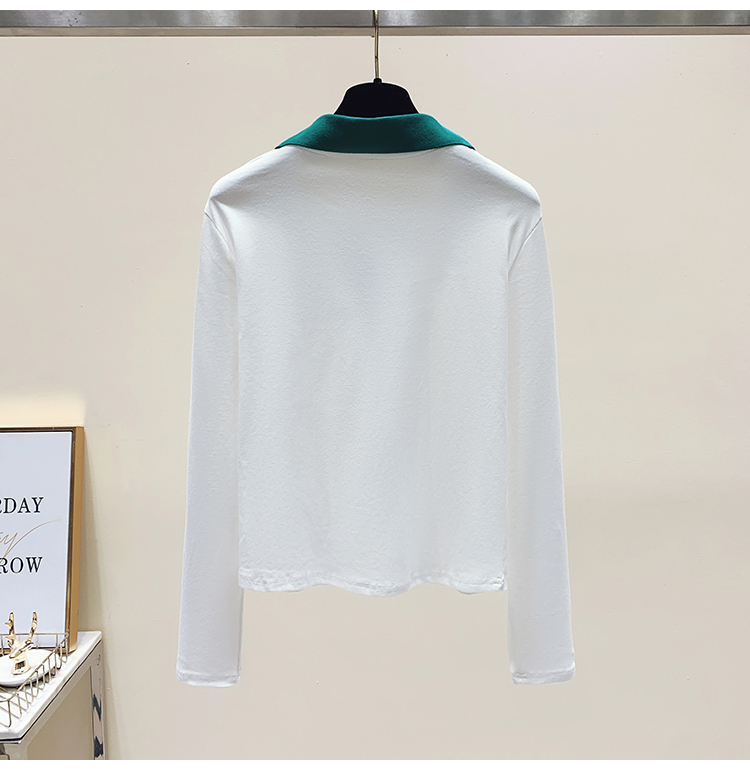 Embroidery unique T-shirt lapel long sleeve tops for women