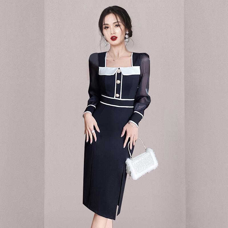 Knitted Korean style package hip autumn dress