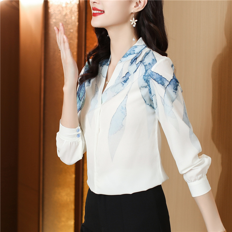 Sexy V-neck silk tops light real silk autumn shirt