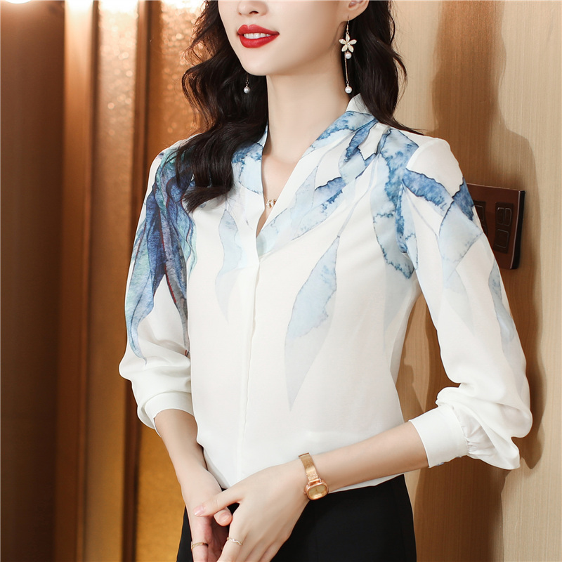 Sexy V-neck silk tops light real silk autumn shirt