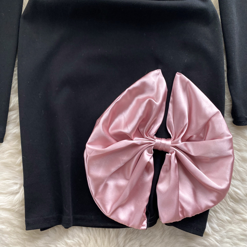 Halter package hip pinched waist bow dress for women