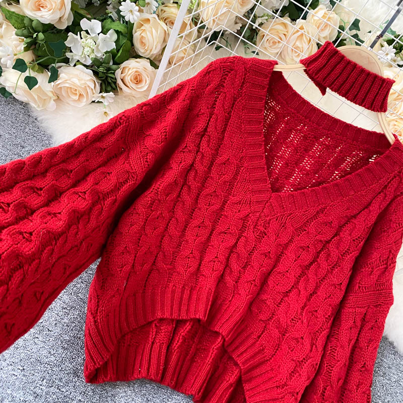 Retro long sleeve twist tops tender autumn sweater for women