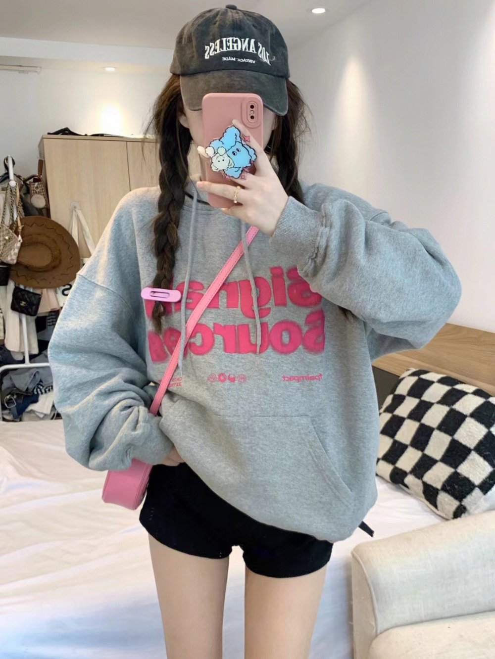 Loose autumn cotton printing hooded hoodie for women