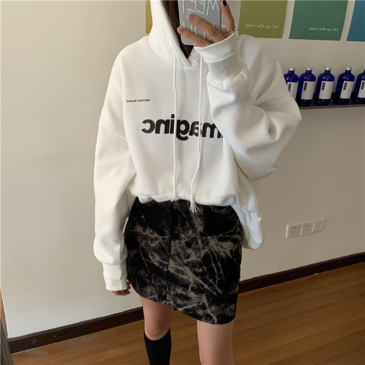 Letters printing coat double hooded hat for women