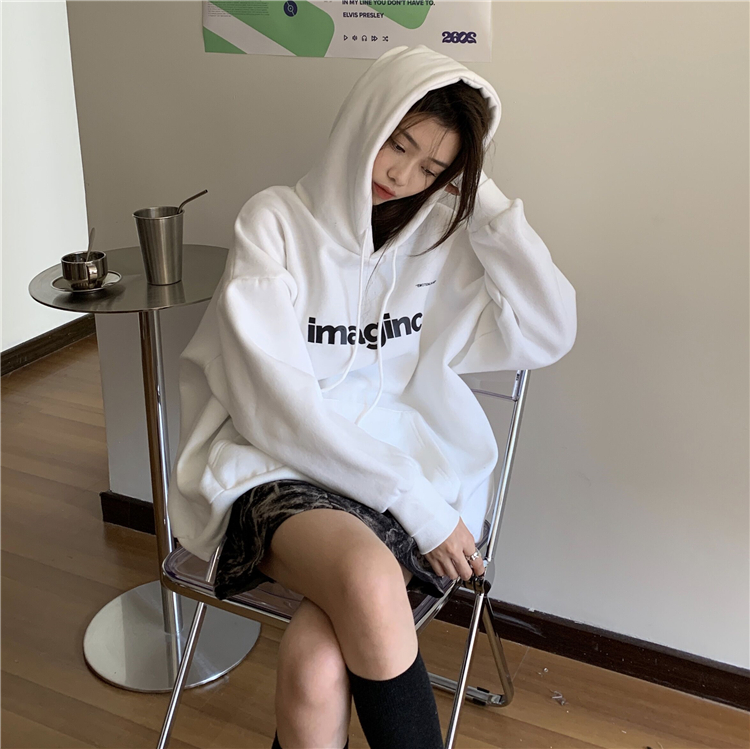 Letters printing coat double hooded hat for women
