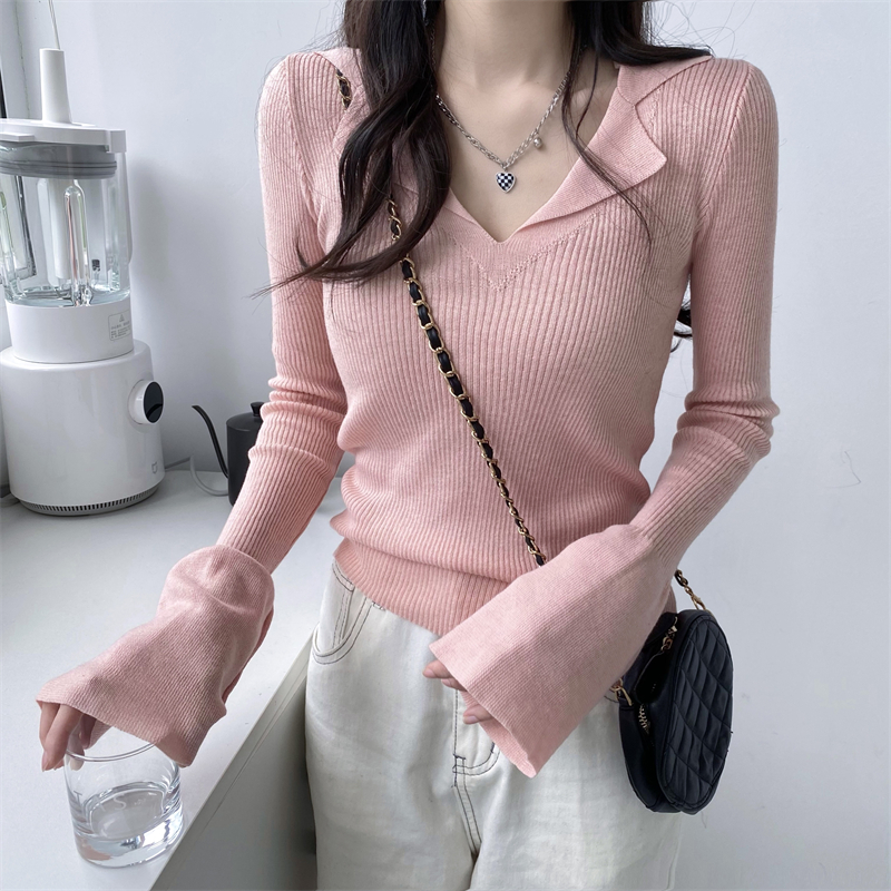 Pink slim autumn bottoming shirt wool spicegirl sweater