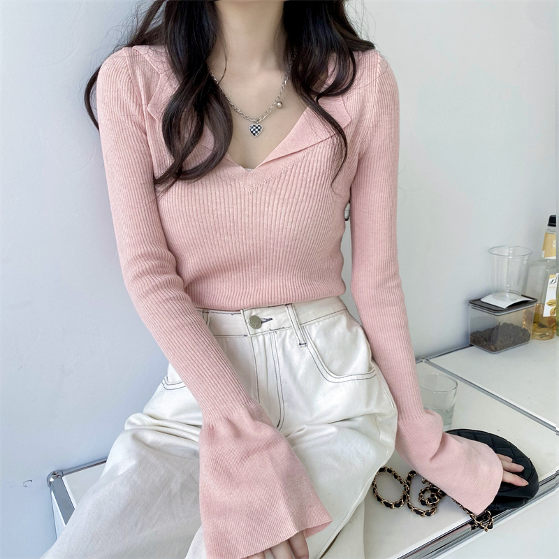 Pink slim autumn bottoming shirt wool spicegirl sweater