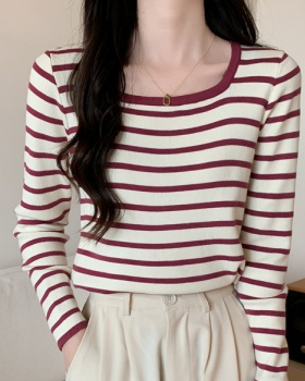 Stripe long sleeve T-shirt loose tops for women