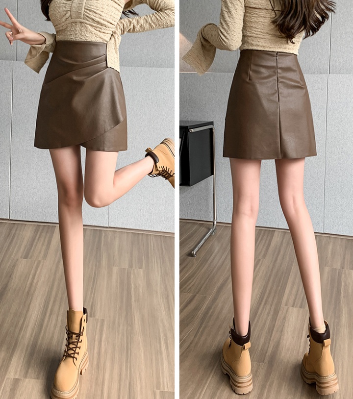 High waist leather skirt package hip skirt for women