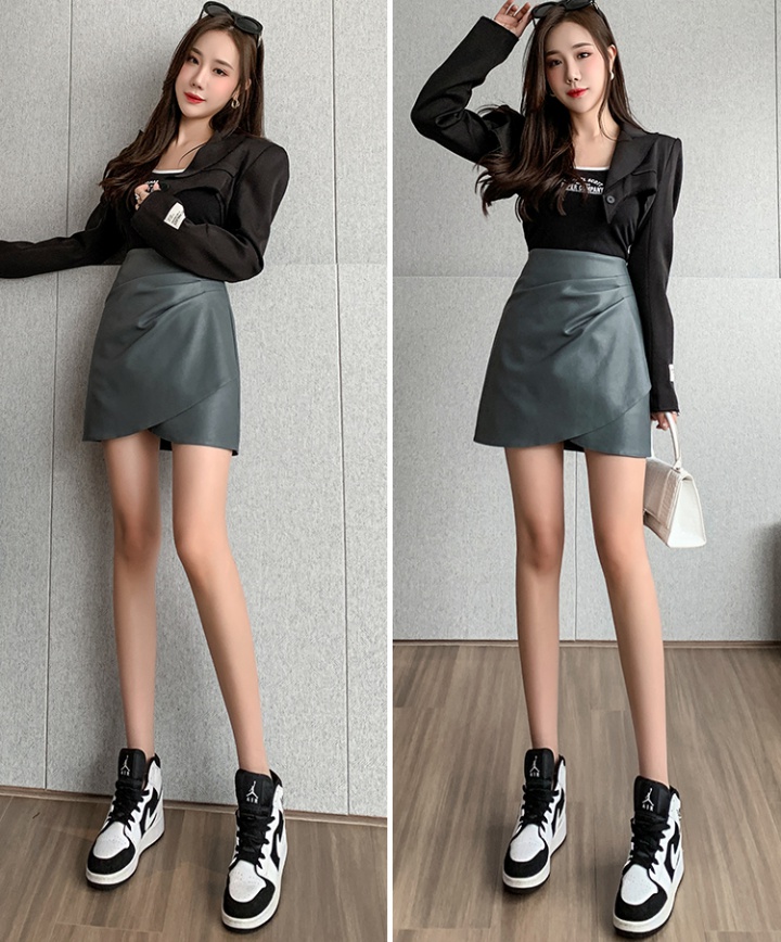 High waist leather skirt package hip skirt for women