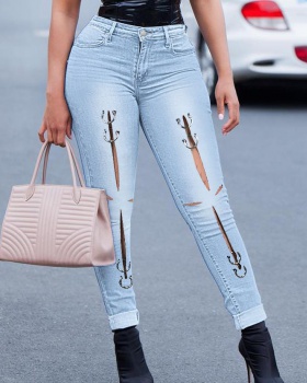 High waist slim European style jeans for women