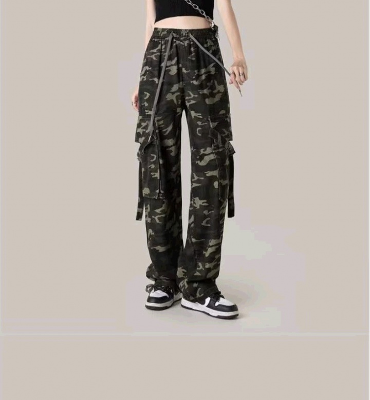 Camouflage retro work pants autumn hip-hop pants for women
